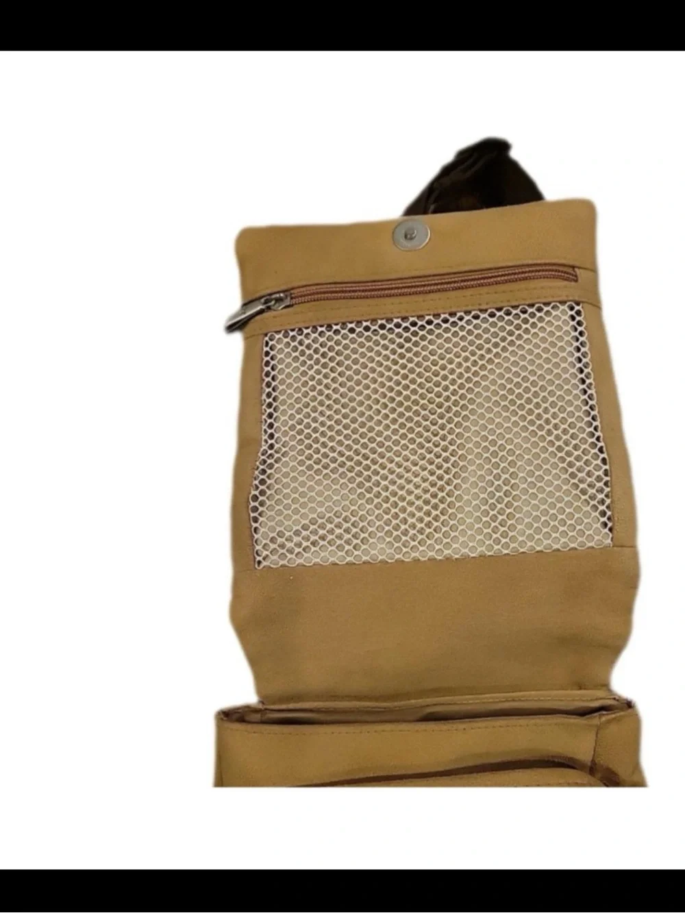 Travelon Anti-Theft Faux Suede Crossbody Travel Bag RFID, Sling Purse, tan, EUC.